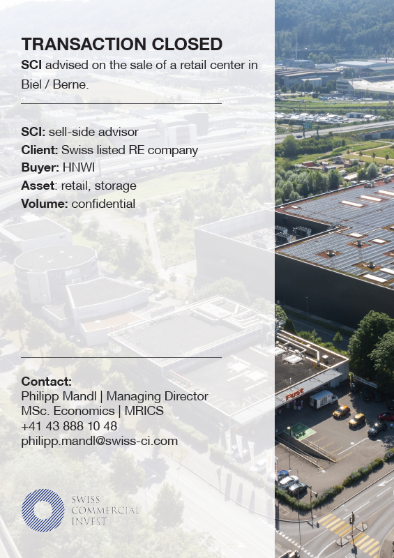 BE: Verkauf eines Retail-Centers in Biel.